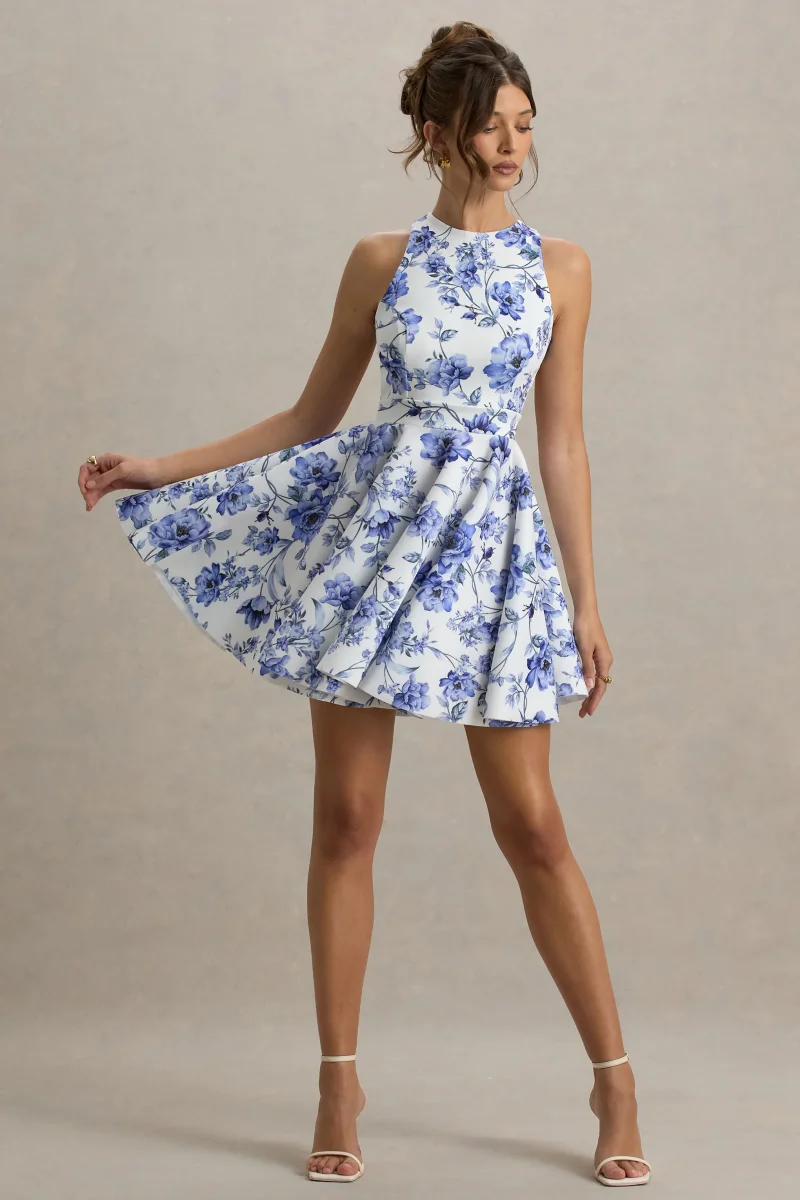 Waverly | Vestido corto con estampado floral con espalda abierta y falda skater - Imagen 5