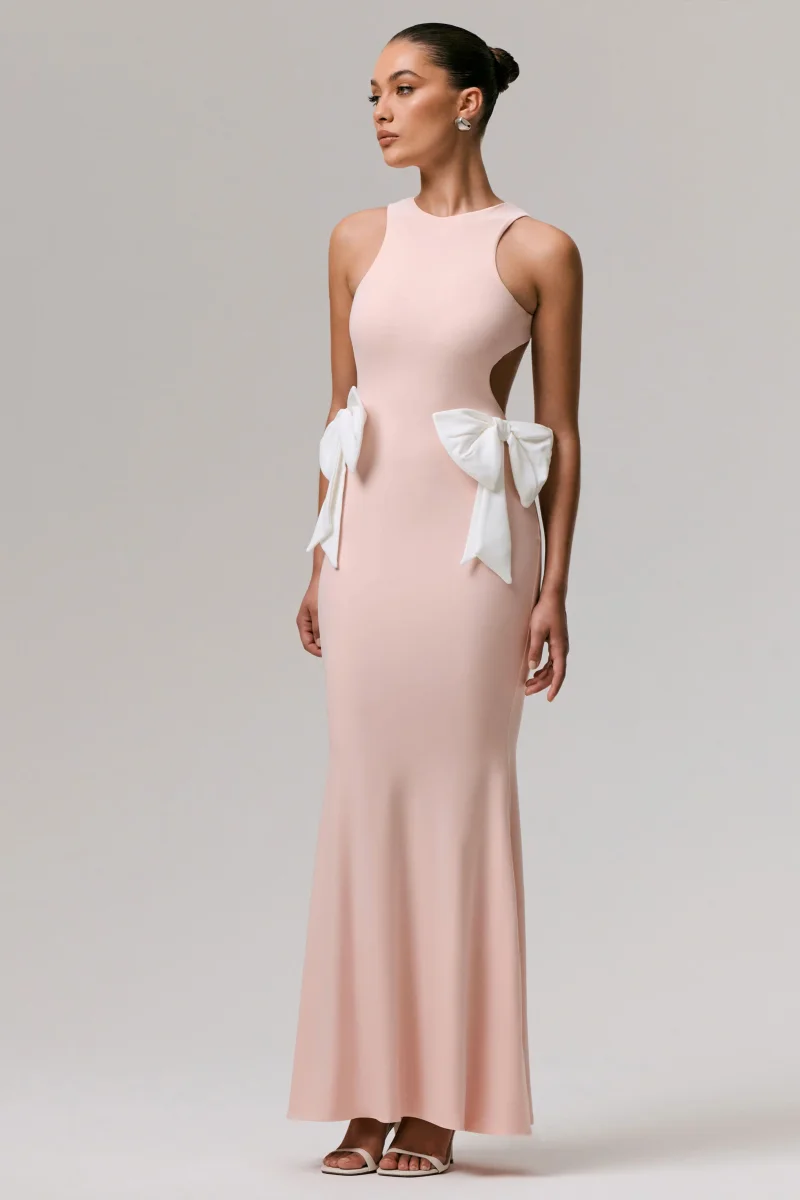 By Your Side | Vestido largo Rosa con Lazos y Aberturas - Imagen 4