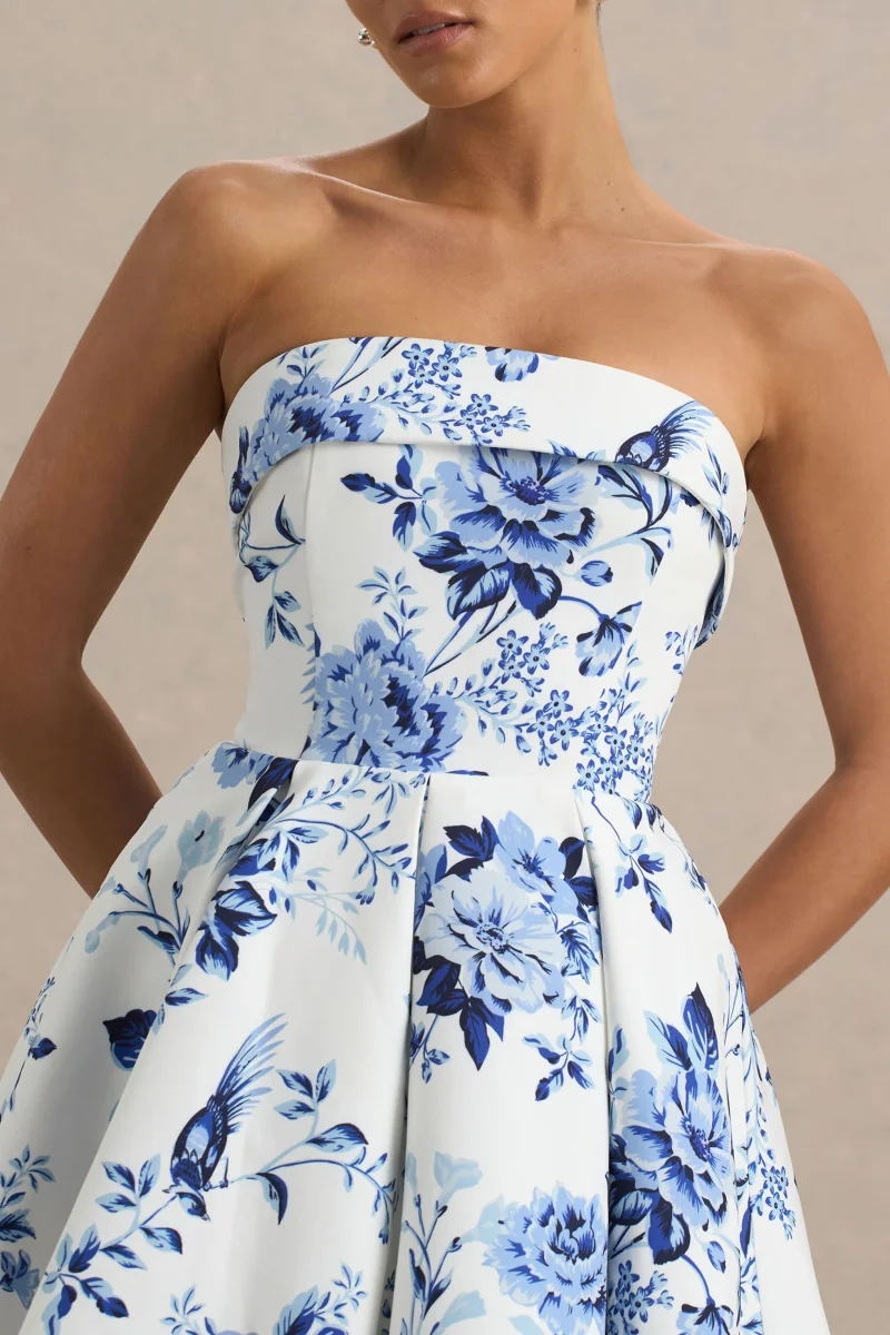 Fiorenza | Vestido corto con falda plisada y estampado floral azulado - Imagen 4