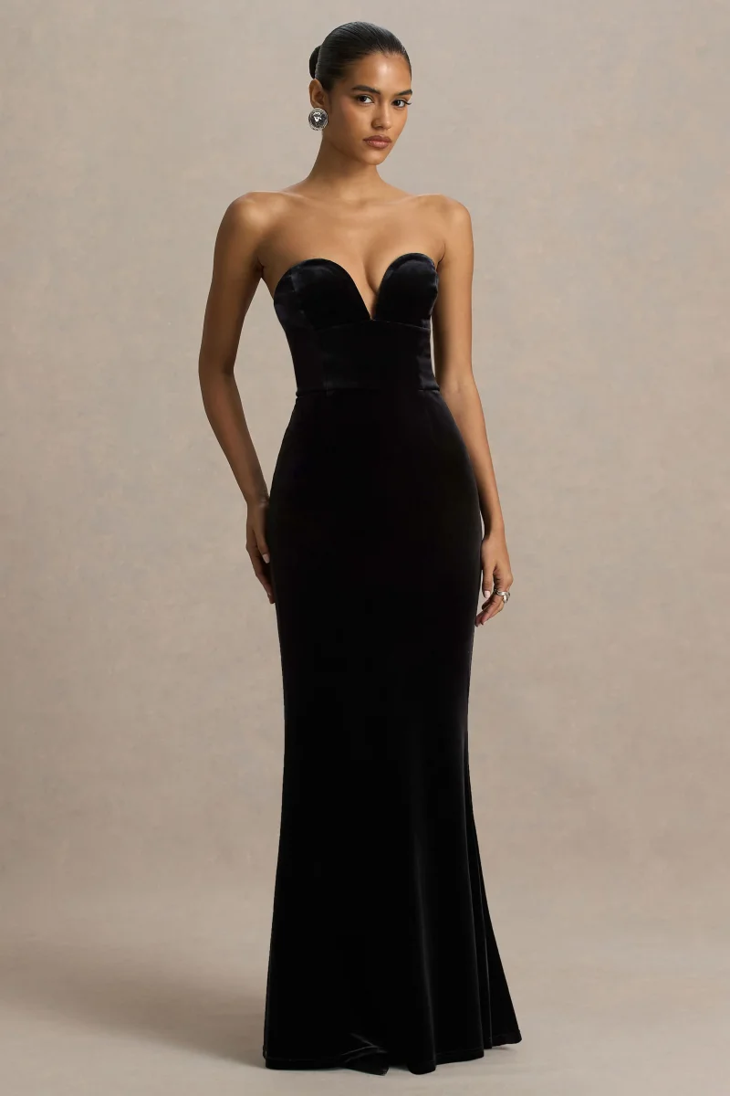 Yolanda | Vestido largo de terciopelo negro con escote corazón - Imagen 6