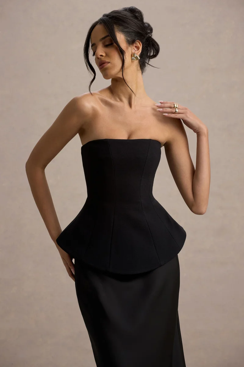 Ohio | Vestido largo Negro Sin Tirantes con escote con Corsé - Imagen 4