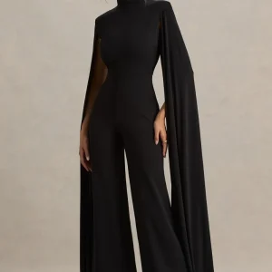Dulcet | Mono Negro con Escote Alto y Mangas Capa
