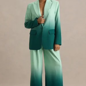 Enya | Blazer de satén degradado esmeralda con escote pronunciado