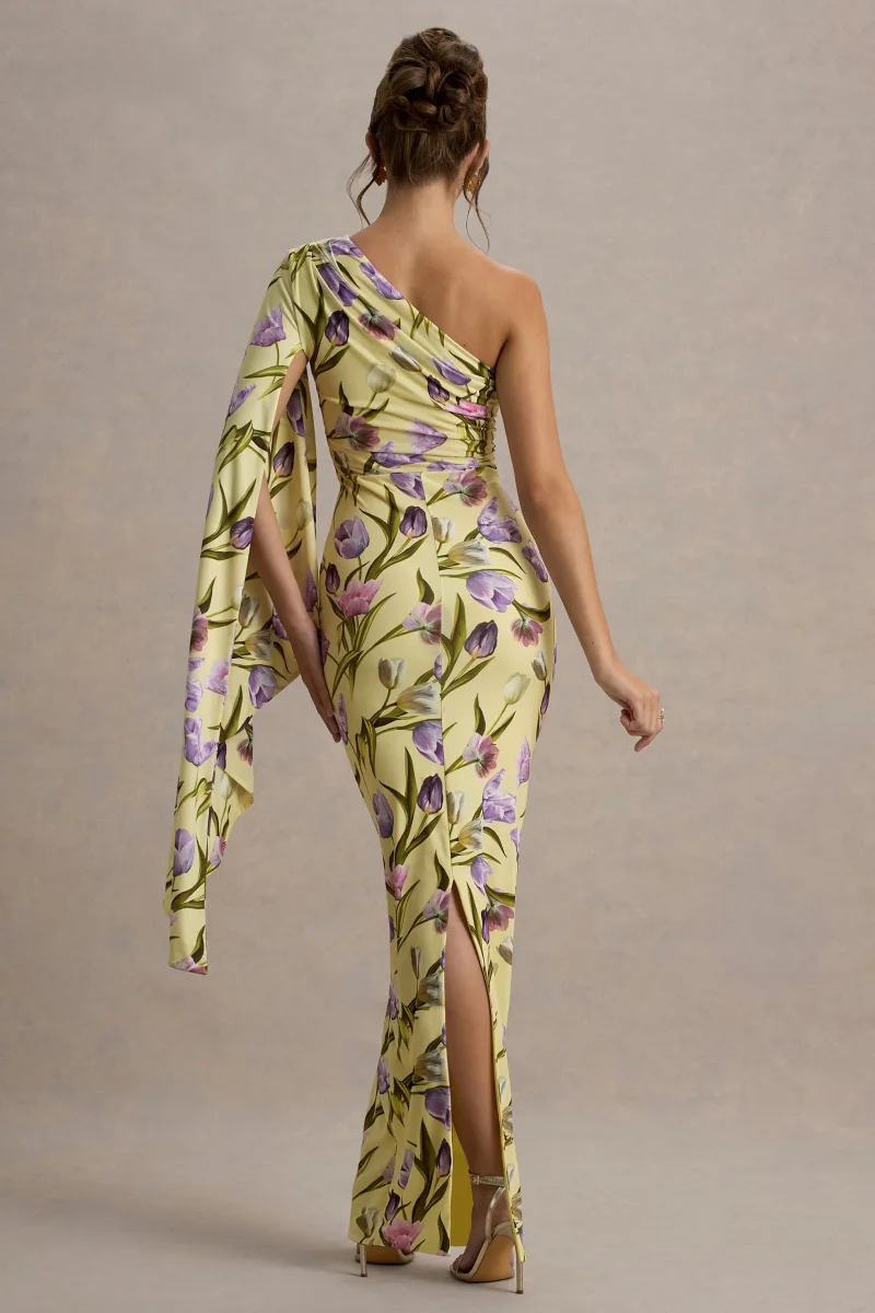 Clementina | Vestido largo con estampado floral y manga larga y drapeada - Imagen 3
