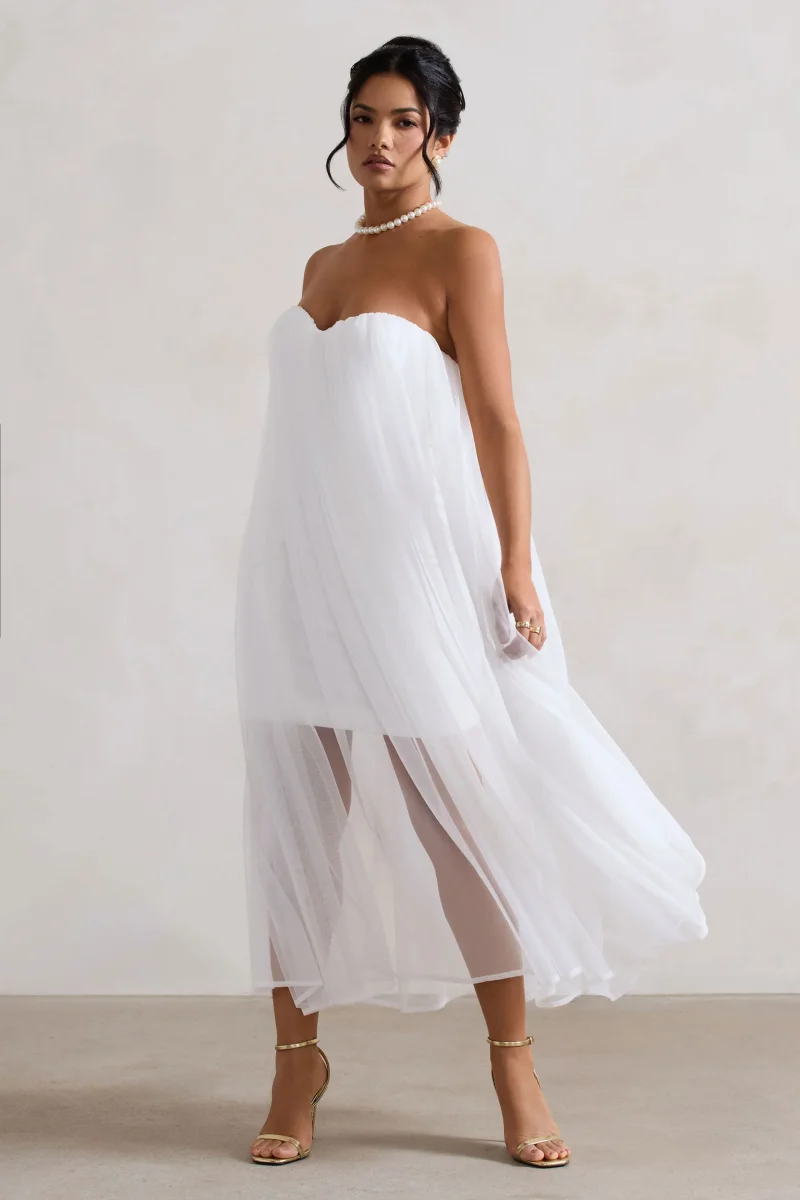 Dreamland | Vestido corto blanco con tul y escote corazón - Imagen 6