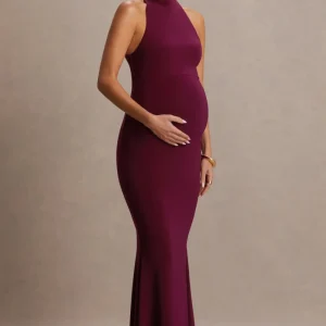 Kaia | Vestido Premamá Burdeos con Escote Halter