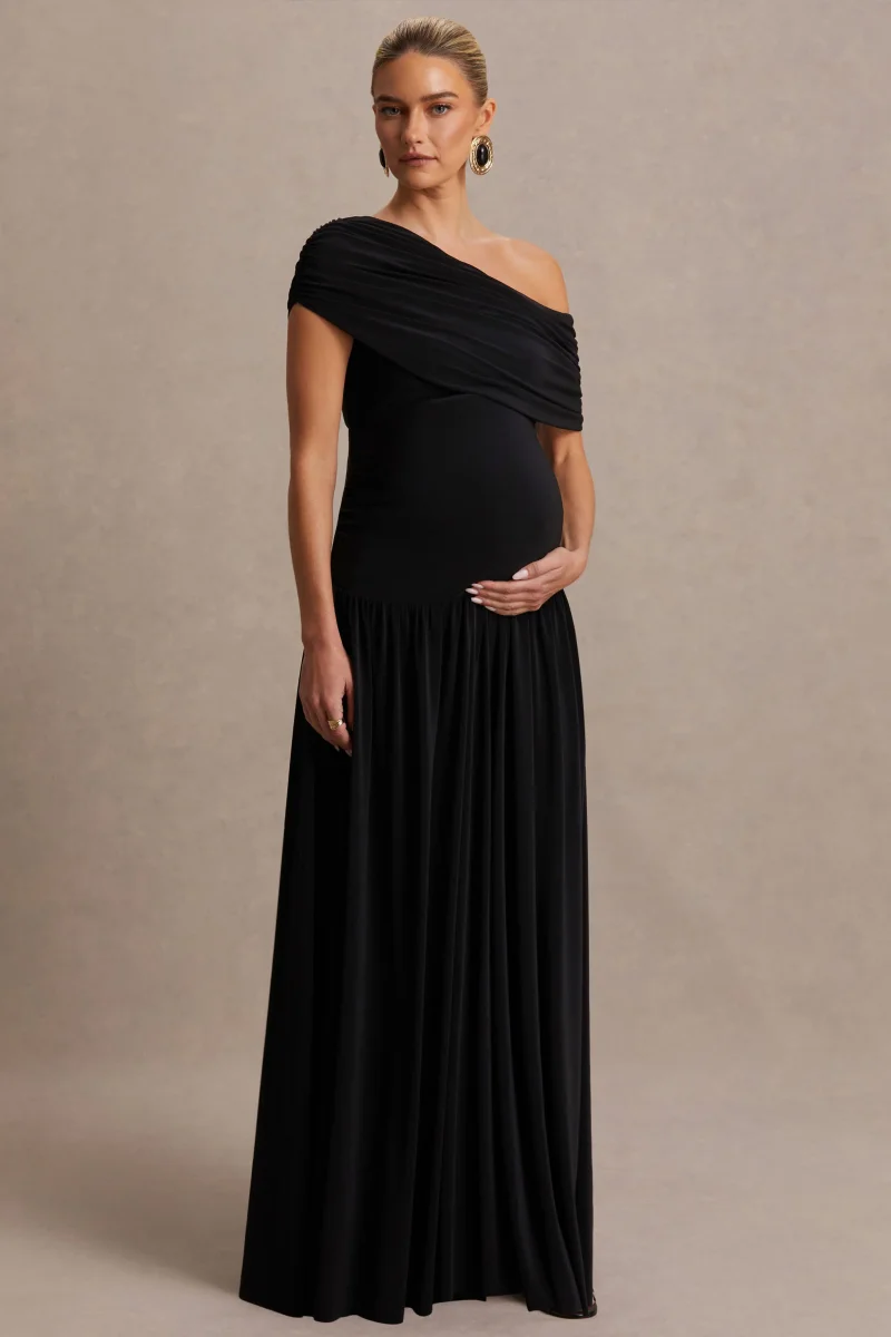 Noah | Vestido Largo Negro con Escote Asimétrico y Cintura Caída - Imagen 6
