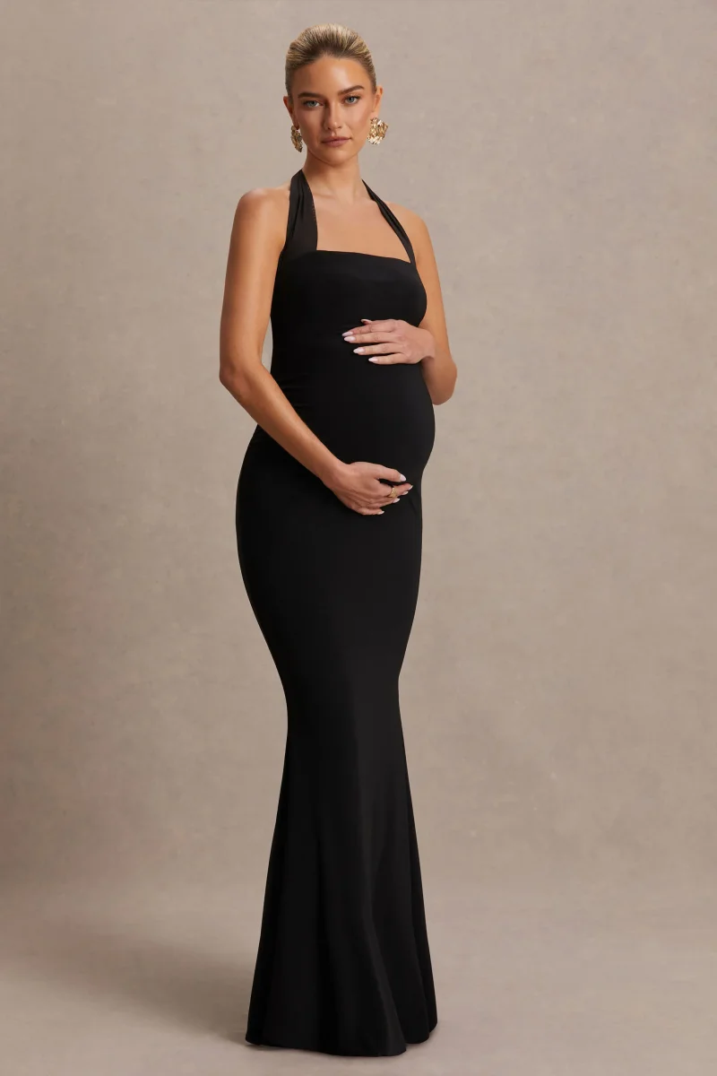 Avielle | Vestido Largo Halter, Color Negro