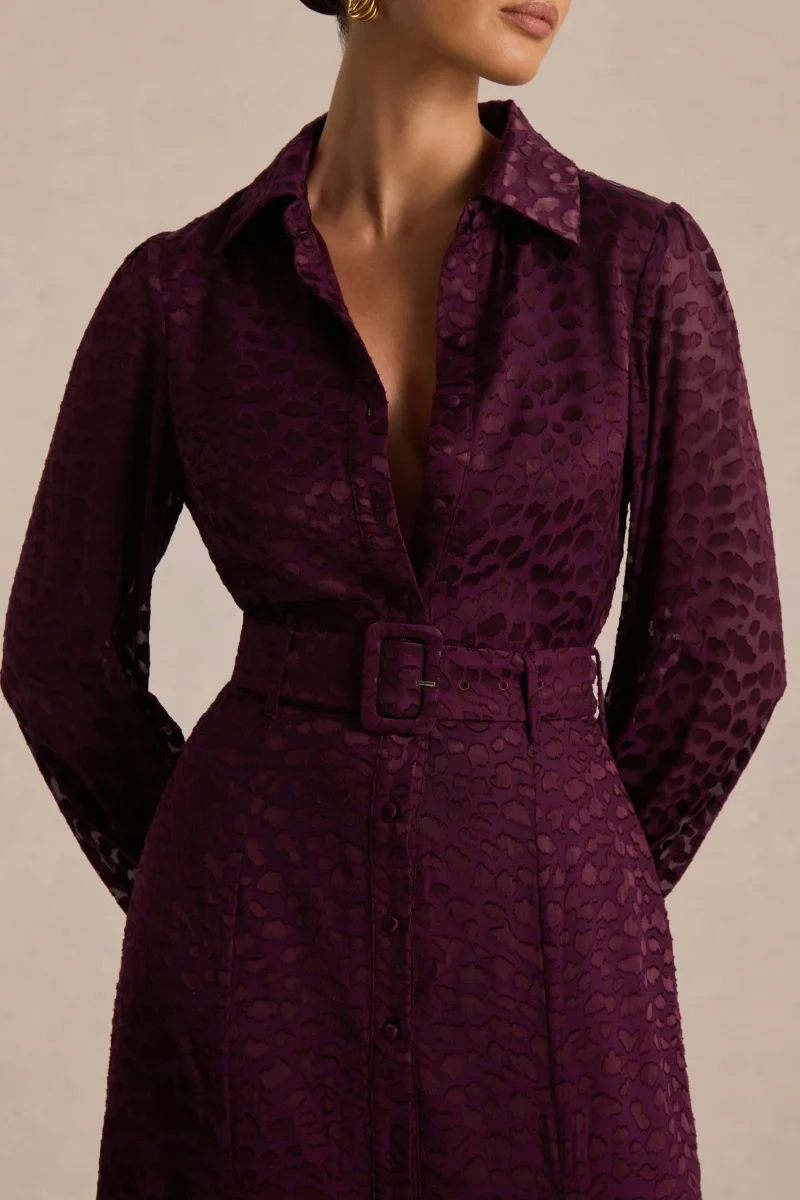 Kirsty | Vestido Camisero Morado de Manga Larga con Falda de Vuelo - Imagen 6
