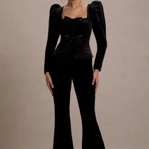 Suzu | Top de Terciopelo Negro con Mangas Abullonadas y Lazos