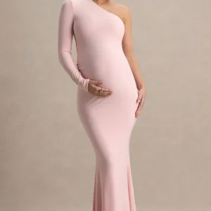 Heloise | Vestido largo premamá en Rosa Asimétrico de Una Manga