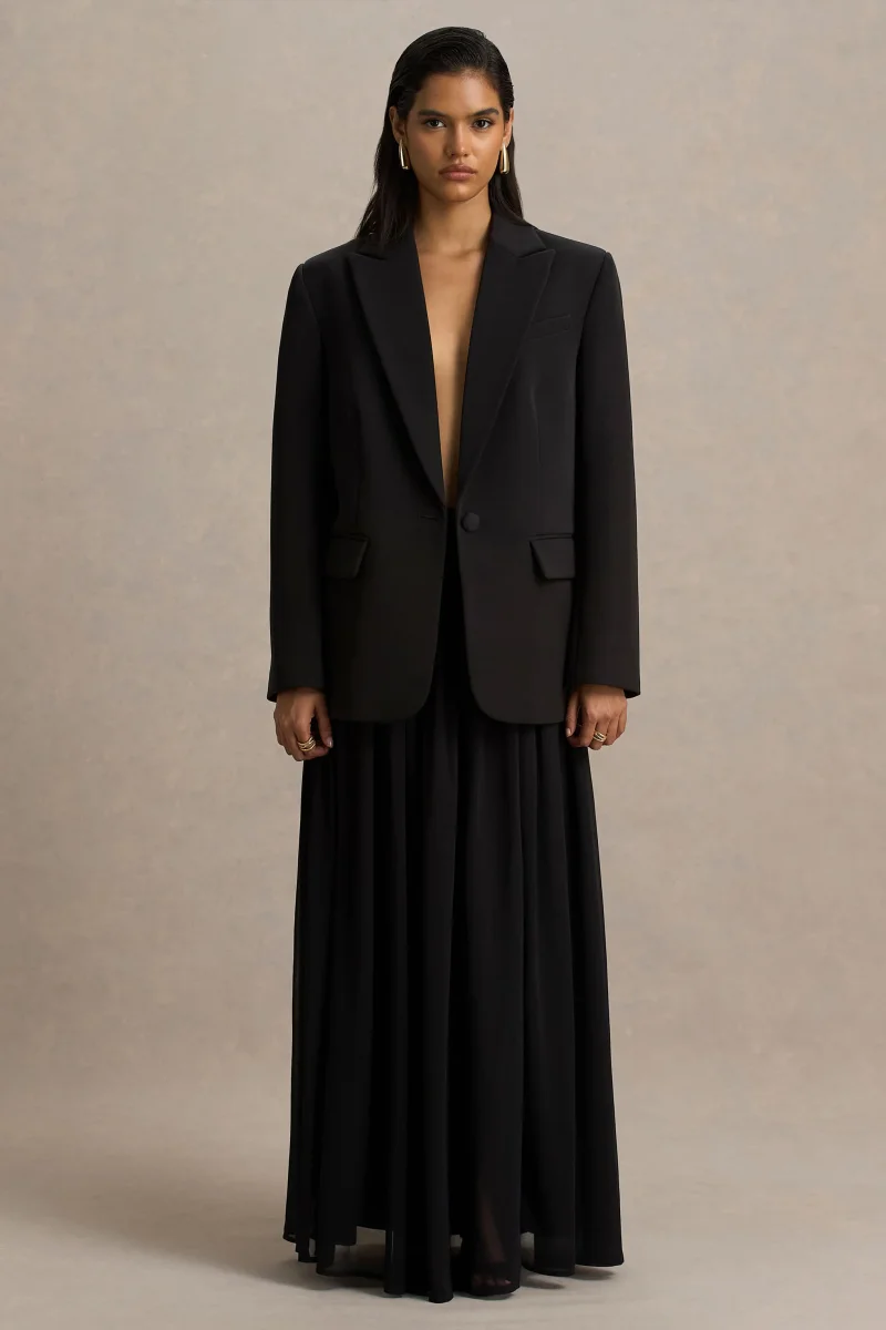 Spencer | Falda Larga Plisada en Chifón Color Negro - Imagen 7