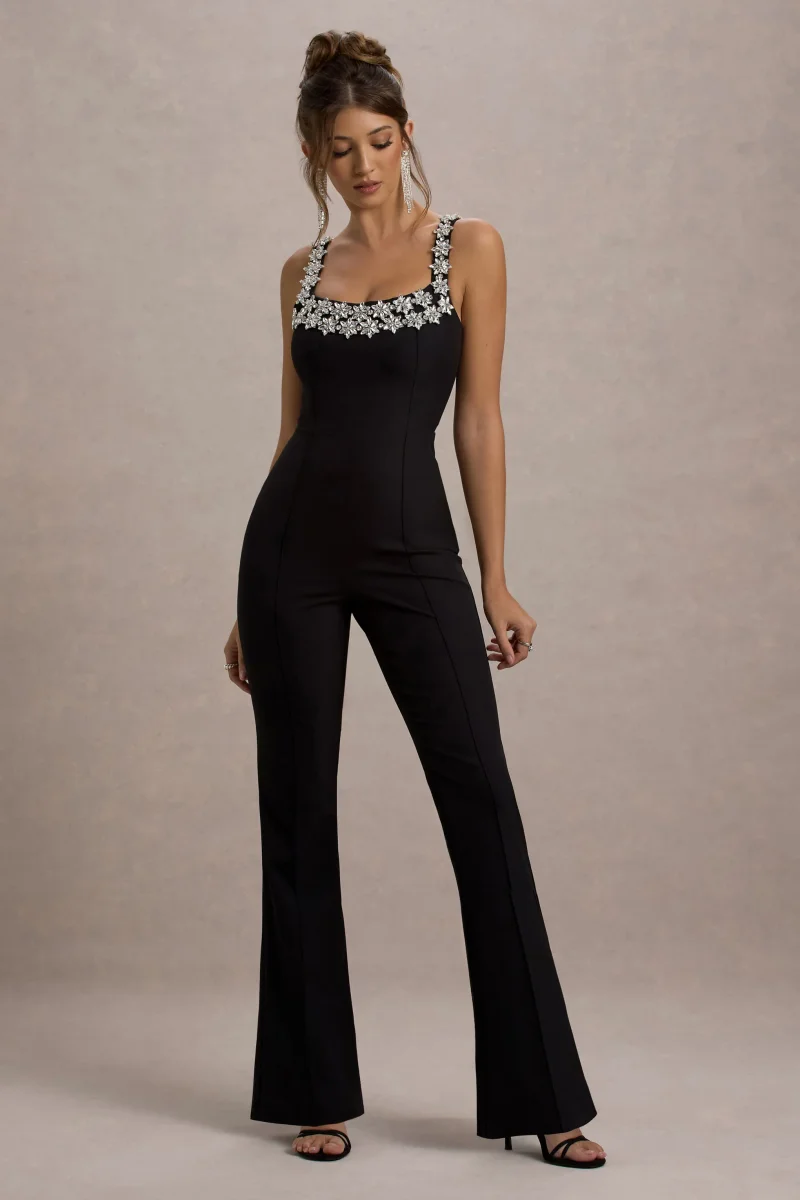 Amadi | Mono negro con detalles brillantes, tirantes con pierna acampanada. - Imagen 5