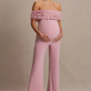 Sallow | Mono premamá en Rosa con Flores y Escote Bardot