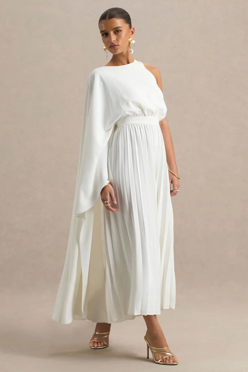 Paradise | Mono blanco con detalle de lazada en el cuello y manga tipo capa - Imagen 6