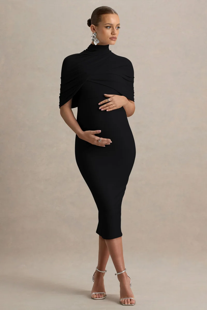 Augustina | Vestido Midi de Maternidad Negro con Capa - Imagen 5