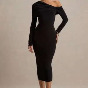 Cleo | Vestido midi negro ajustado