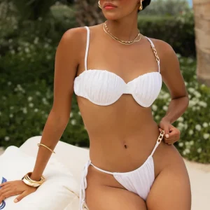 Fortune | Braguitas de Bikini Blancas con Pliegues y Cadena