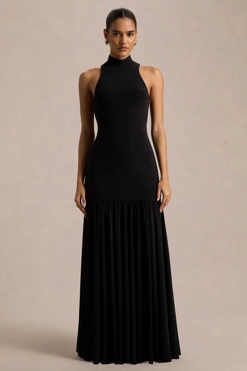Tasmin | Vestido Largo Negro de Cuello Alto con Cintura Baja - Imagen 2