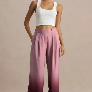 Safia | Pantalón de satén degradado cereza de pierna ancha