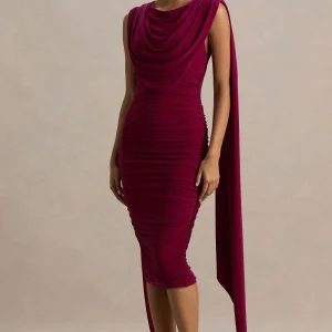Wanderer | Vestido largo en burdeos con detalle drapeado