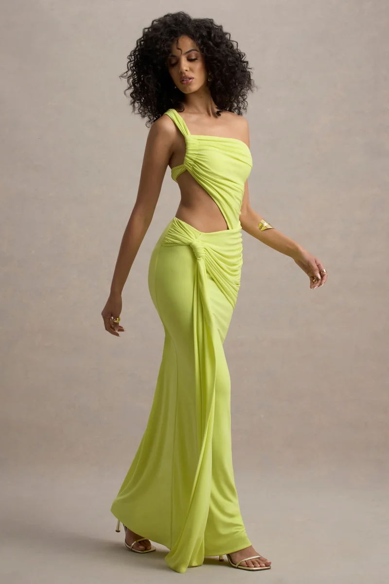 Giovanna | Vestido largo en verde lima con detalles cut out y drapeados - Imagen 5