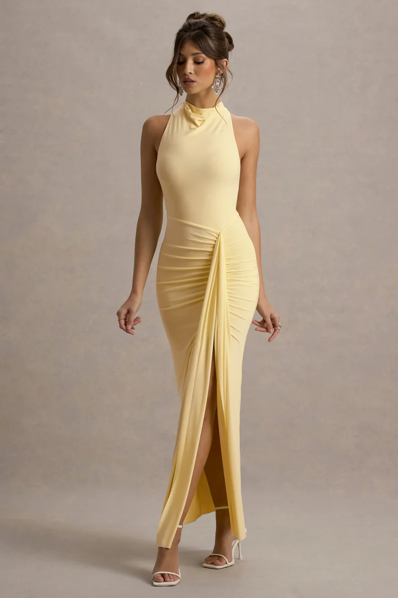 Sunflower | Vestido largo sin mangas en amarillo con silueta fruncida - Imagen 6