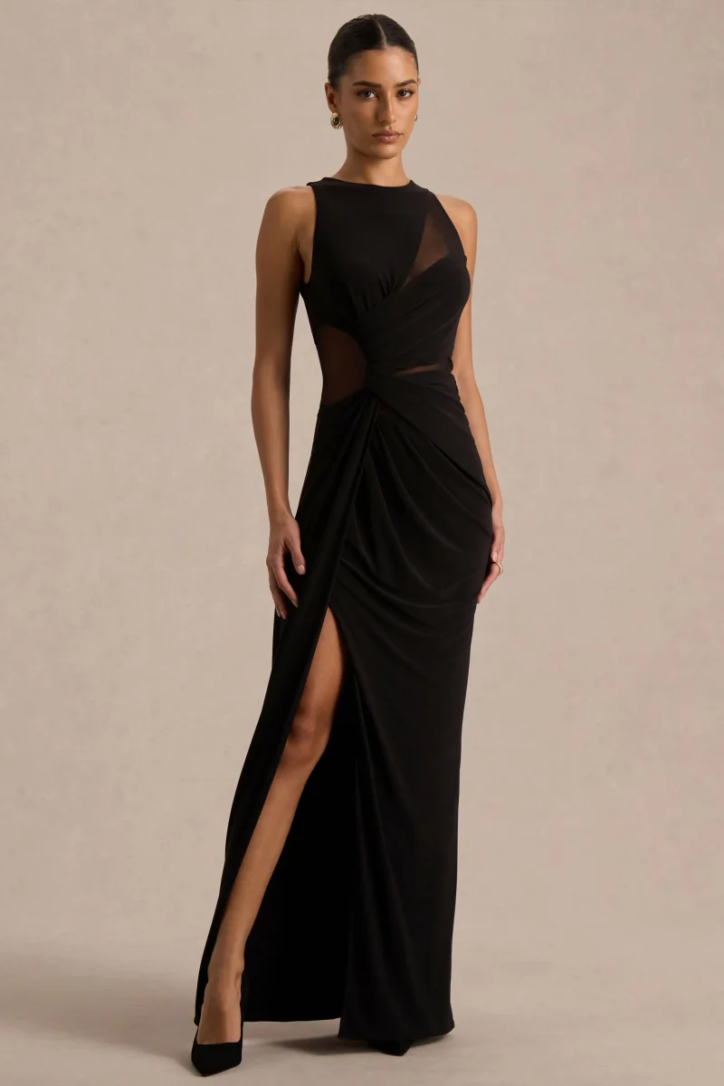 Opaline | Vestido Largo negro con cuello redondo - Imagen 6