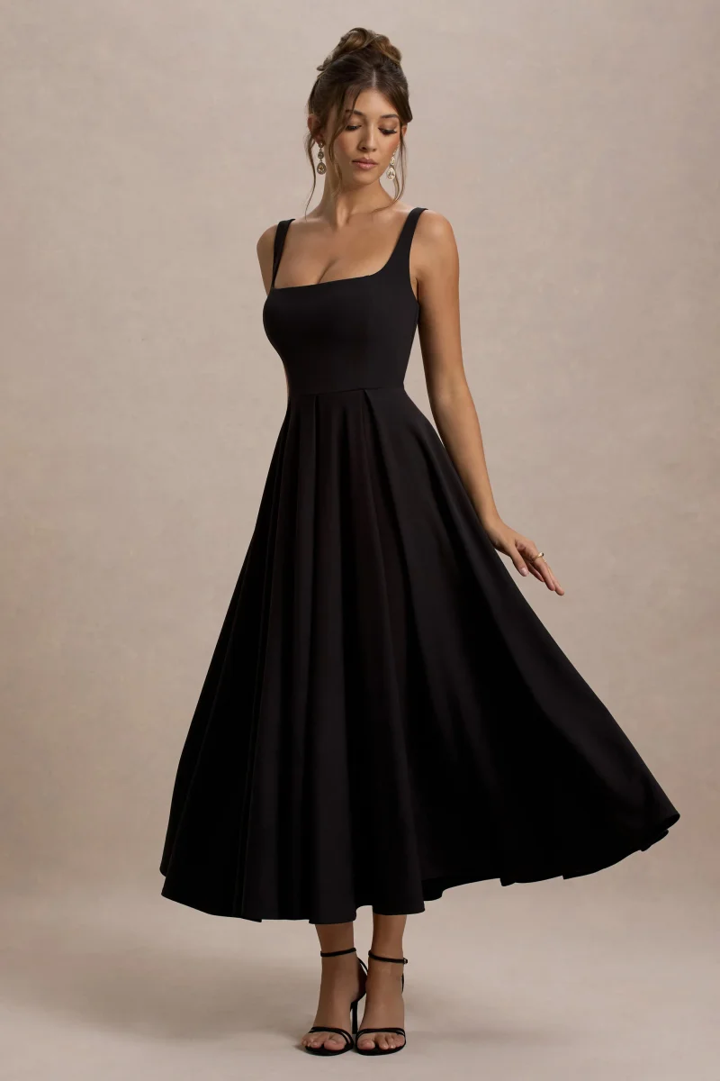 Parina | Vestido midi con escote cuadrado y falda plisada - Imagen 6