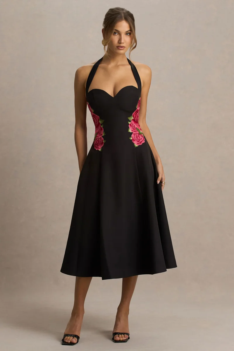Tillie | Vestido Midi Negro con Escote Halter - Imagen 6