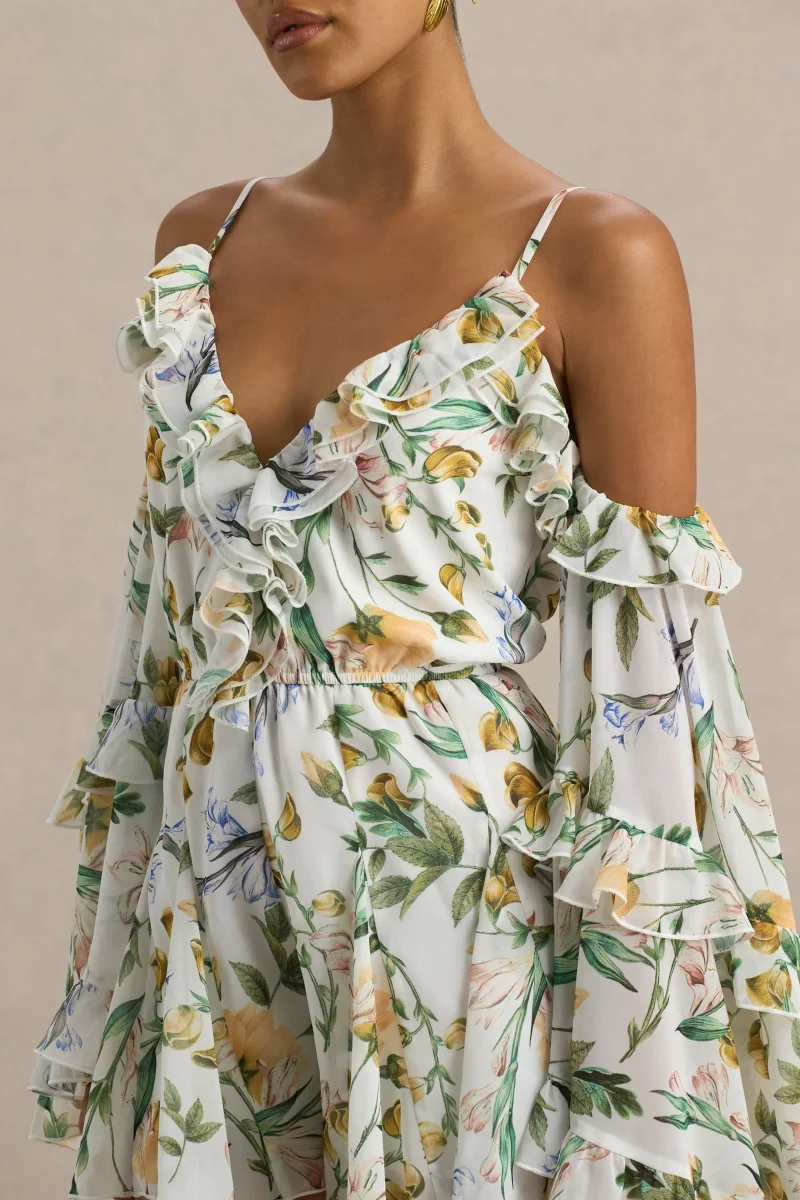 Anaya | Mono Corto De Gasa Con Estampado Floral En Color Limón Y Mangas Largas - Imagen 6