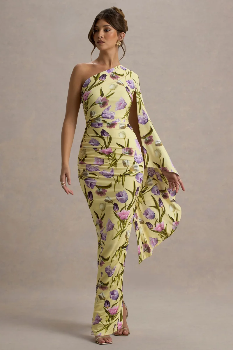 Clementina | Vestido largo con estampado floral y manga larga y drapeada - Imagen 6