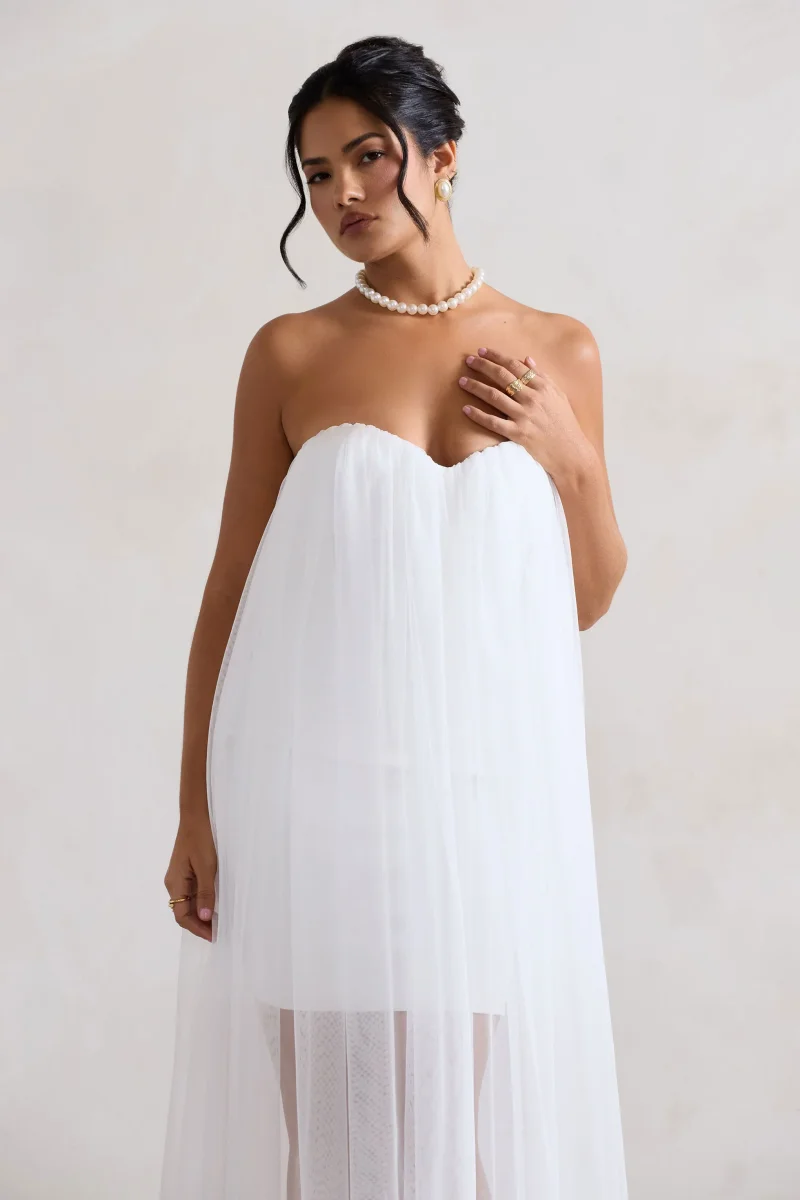 Dreamland | Vestido corto blanco con tul y escote corazón - Imagen 4