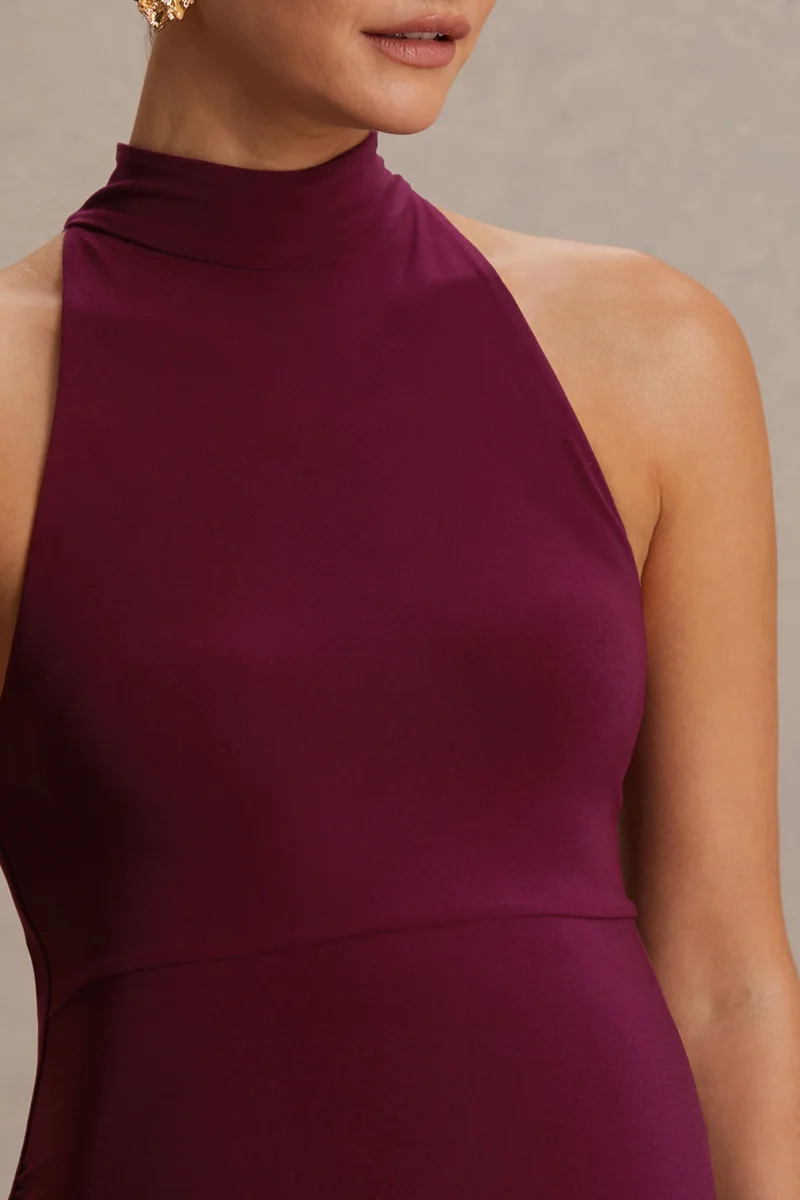 Kaia | Vestido Premamá Burdeos con Escote Halter - Imagen 4