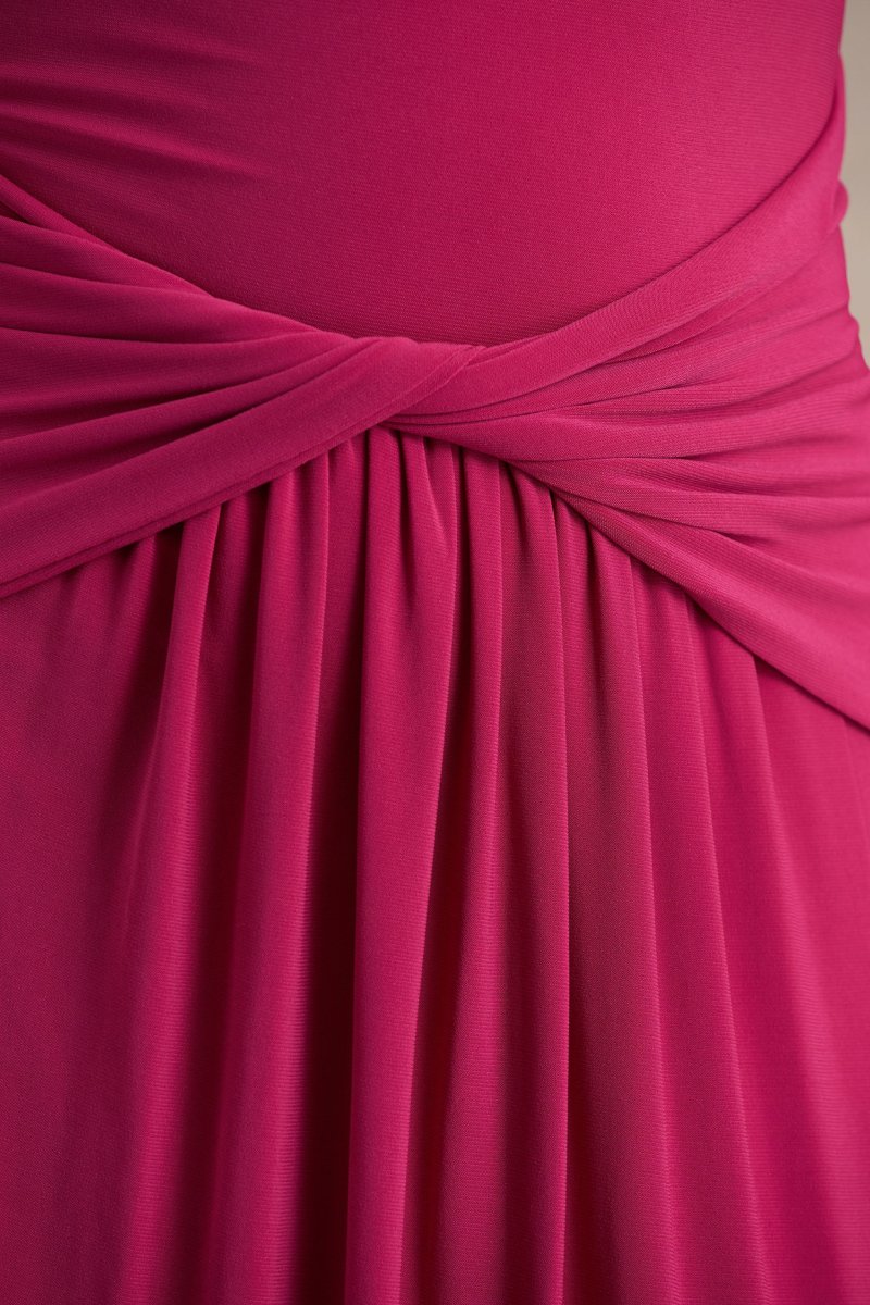 Hourglass | Vestido Largo Fucsia de Manga Larga con Escote alto, Detalle Cruzado en la Cintura y Abertura Frontal - Imagen 7