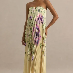 Bergamot | Vestido Largo de Satén Limón con Escote Corazón