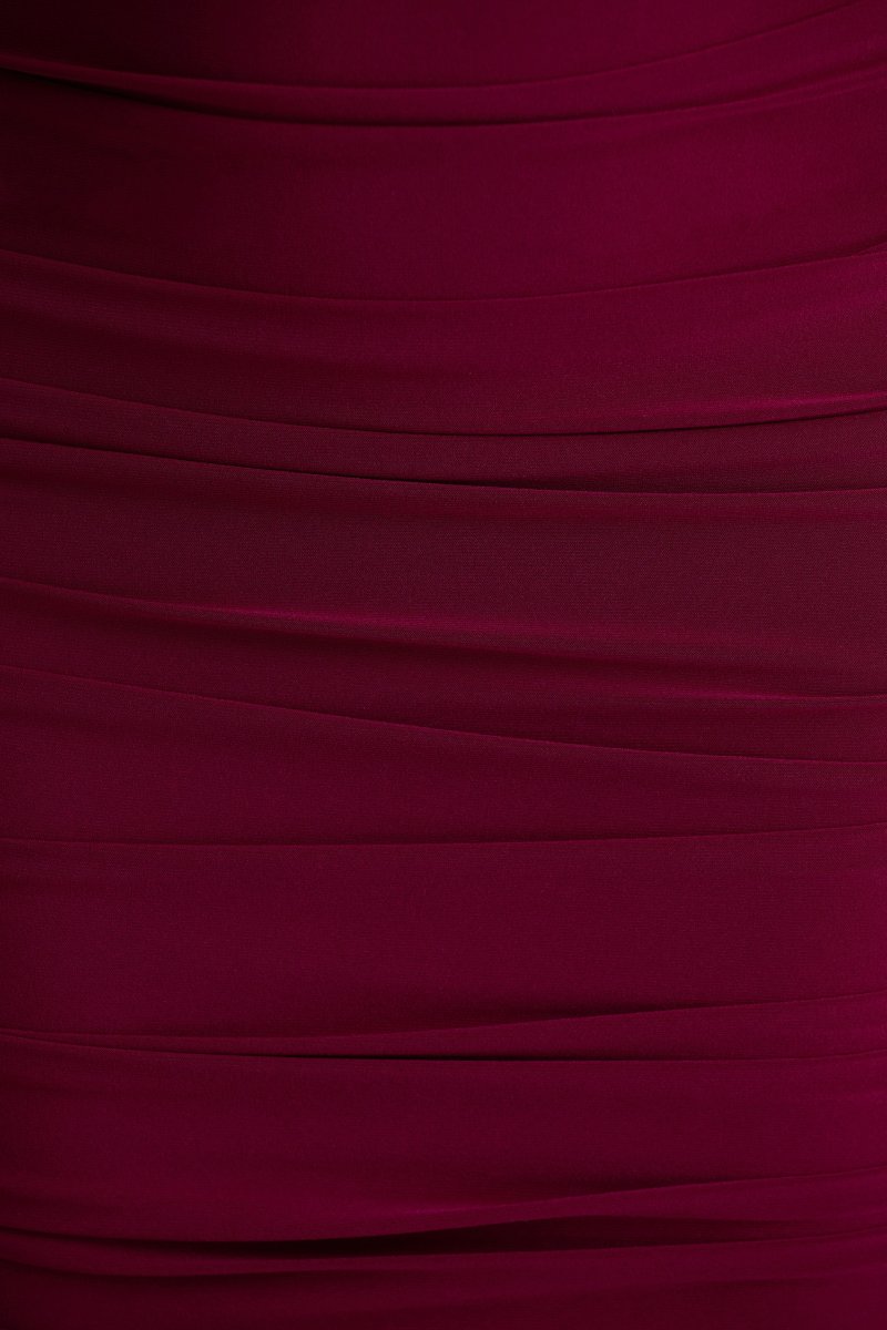 Tamara | Vestido Midi Burdeos de Manga Larga con Fruncidos - Imagen 7