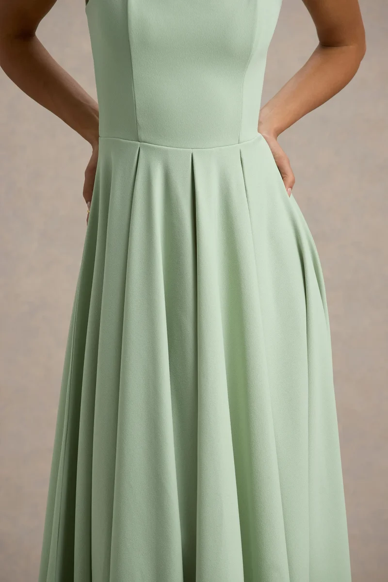 Parina | Vestido midi verde claro con escote cuadrado y falda voluminosa - Imagen 7