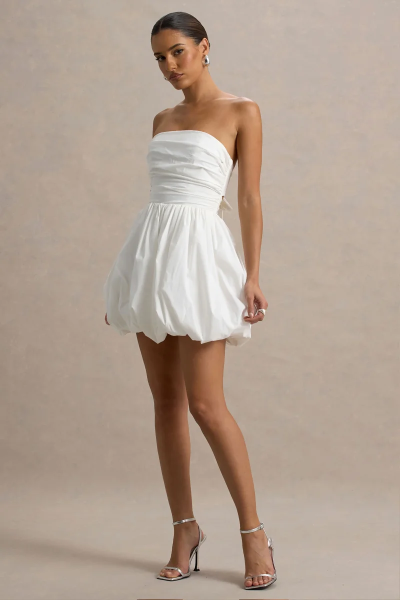 Faye | Vestido corto blanco con escote bandeau y falda puff ball - Imagen 5