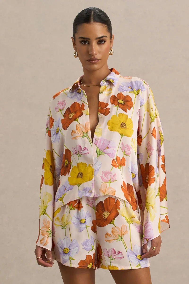 Lolite | Camisa de manga larga de satén con estampado floral
