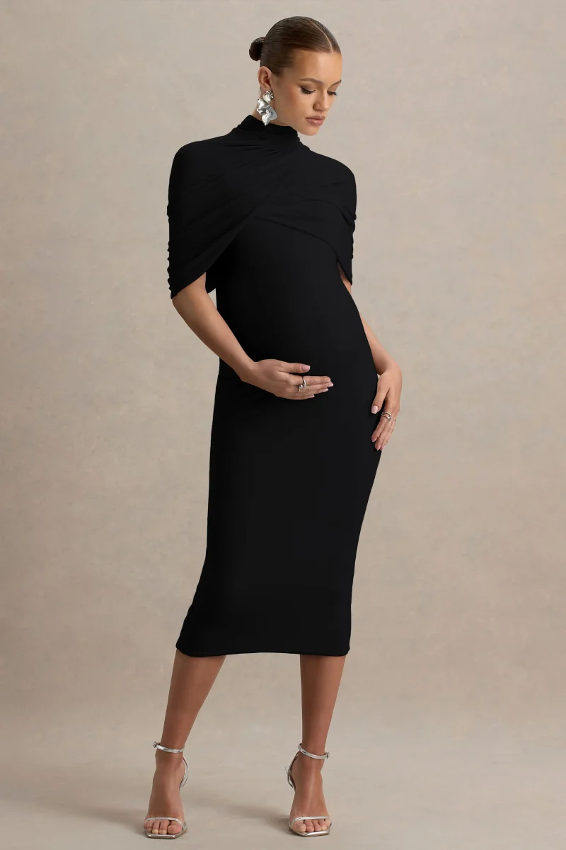 Augustina | Vestido Midi de Maternidad Negro con Capa - Imagen 6