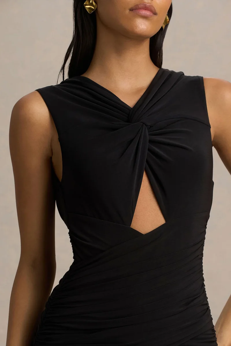 Kendall | Vestido largo negro con abertura en el escote - Imagen 5