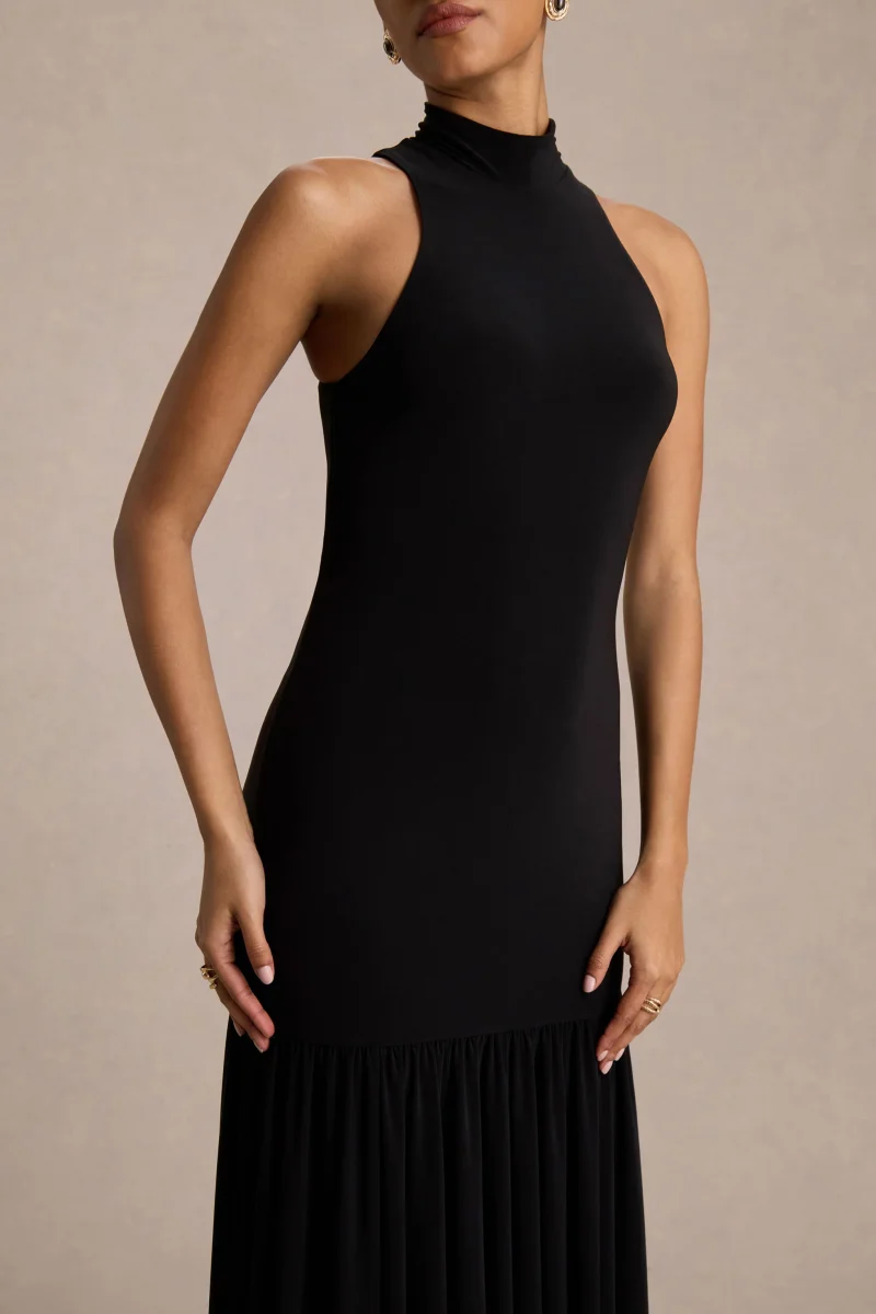 Tasmin | Vestido Largo Negro de Cuello Alto con Cintura Baja - Imagen 4