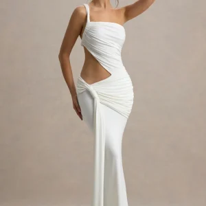 Giovanna | Vestido largo Blanco con detalles cut out y drapeados