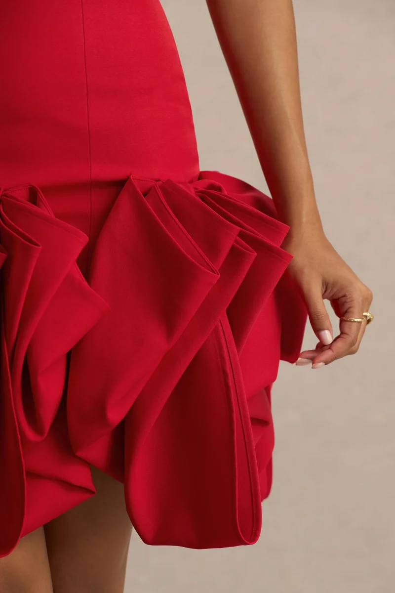 Erica | Vestido rojo corto con escote bandeau y falda globo - Imagen 7