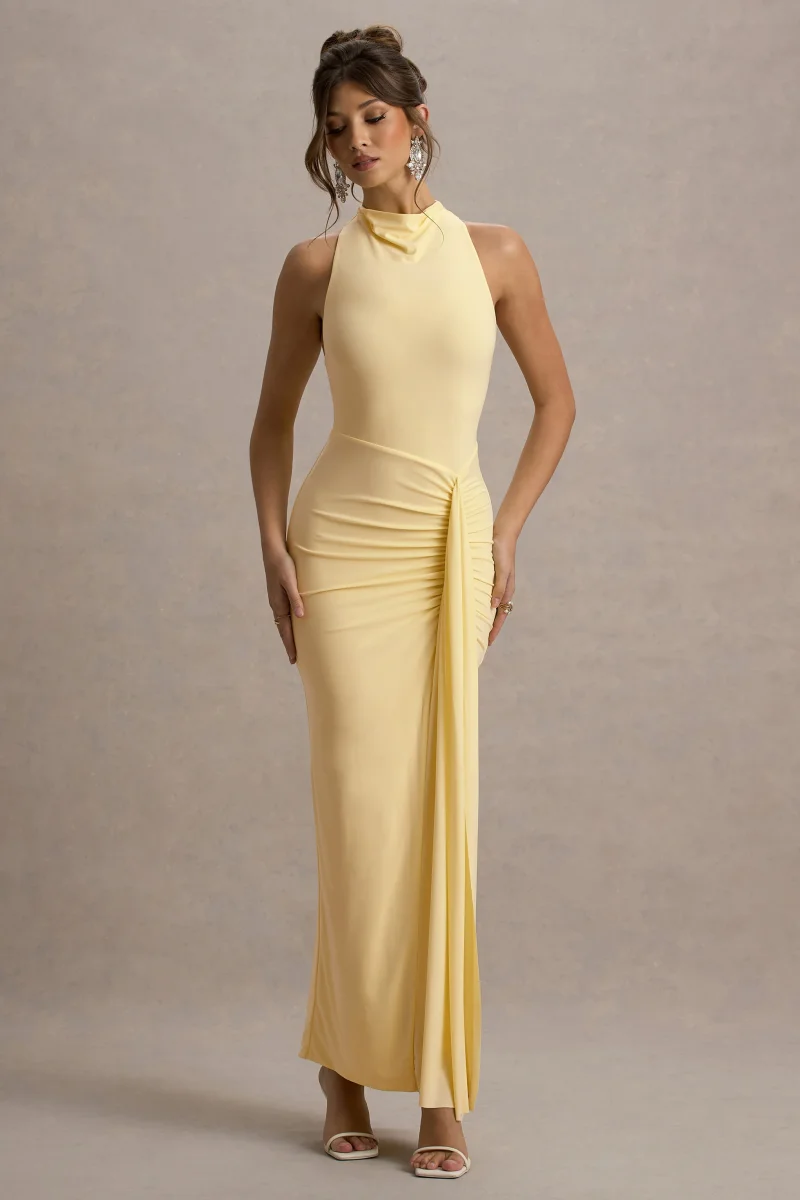 Sunflower | Vestido largo sin mangas en amarillo con silueta fruncida - Imagen 5