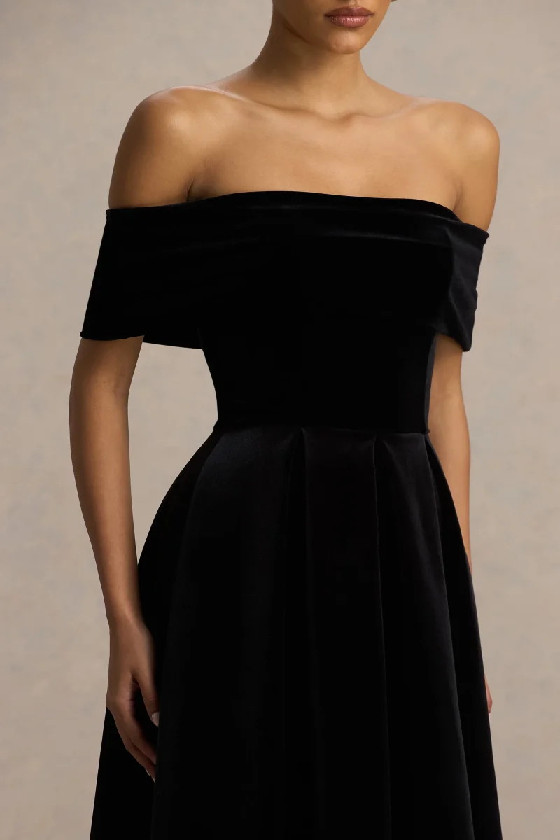 Ablaze | Vestido Midi Negro Con Escote Bardot - Imagen 5