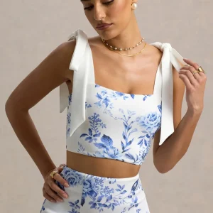 Phoebe | Top corto con detalle de lazos en los tirantes con estampado floral