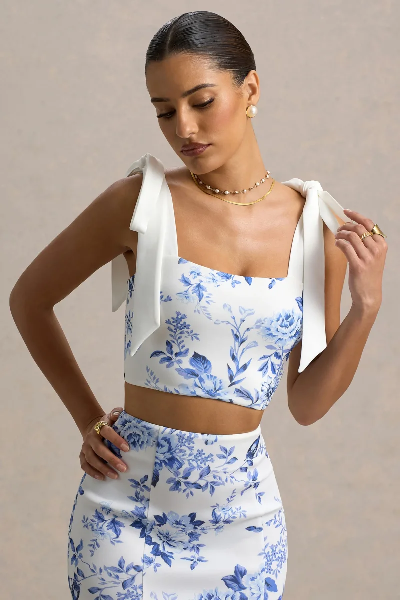 Phoebe | Top corto con detalle de lazos en los tirantes con estampado floral - Imagen 2