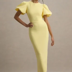 Dakota | Vestido Midi de Manga Abullonada en color limón